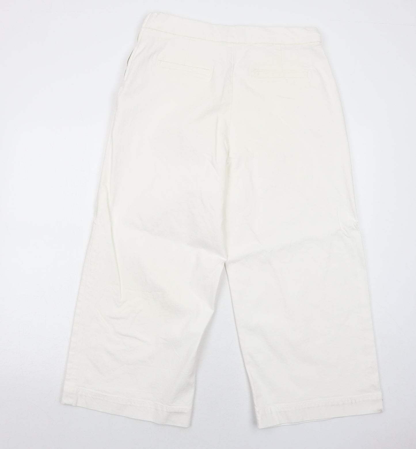 Jasper Conran Womens White Cotton Wide-Leg Jeans Size 14 Regular Zip