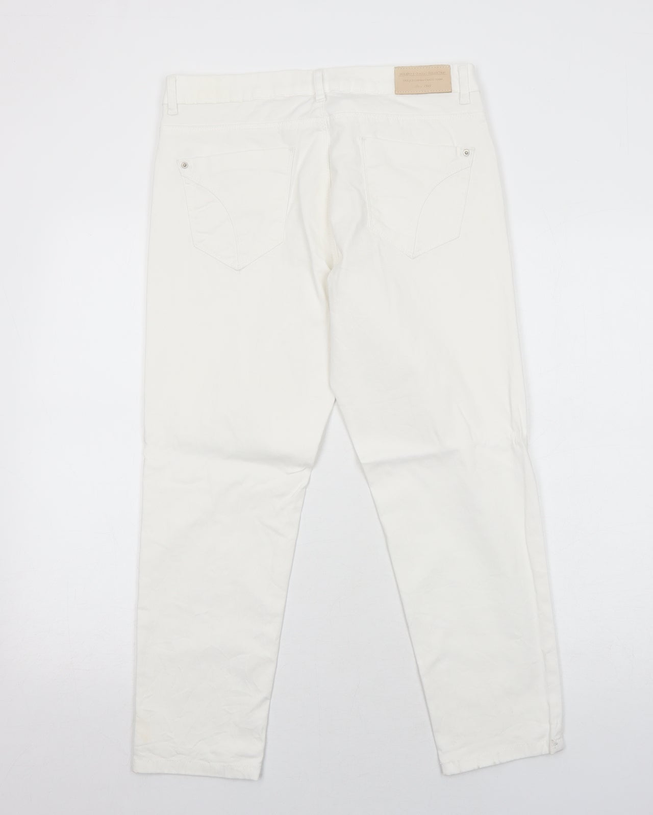 Camaieu Womens White Cotton Straight Jeans Size 14 Regular Button