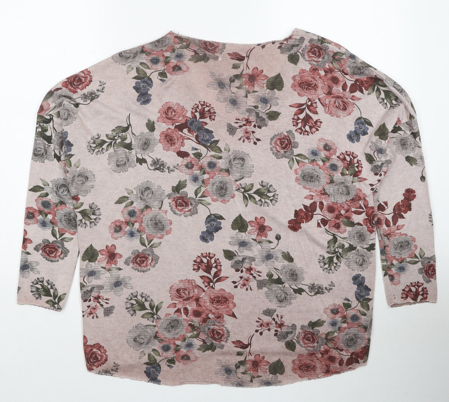 Havren Womens Beige V-Neck Floral Viscose Pullover Jumper Size M