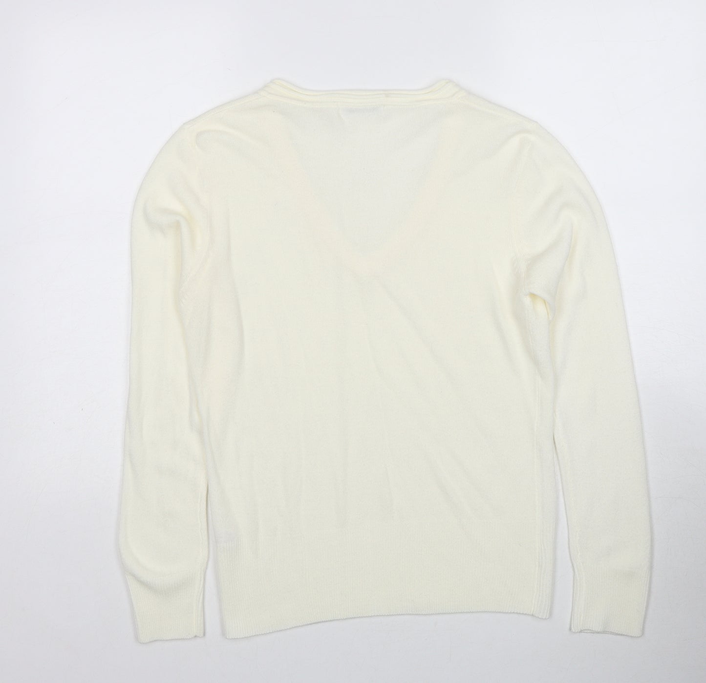 M&Co Womens Ivory V-Neck Acrylic Pullover Jumper Size L
