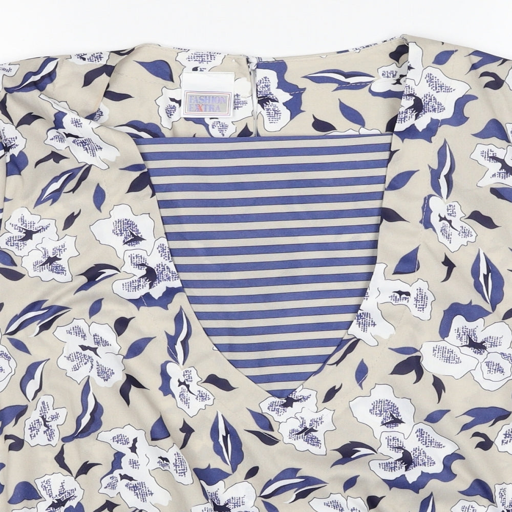 Fashion Extra Womens Beige Floral Polyester Basic Blouse Size 18 V-Neck