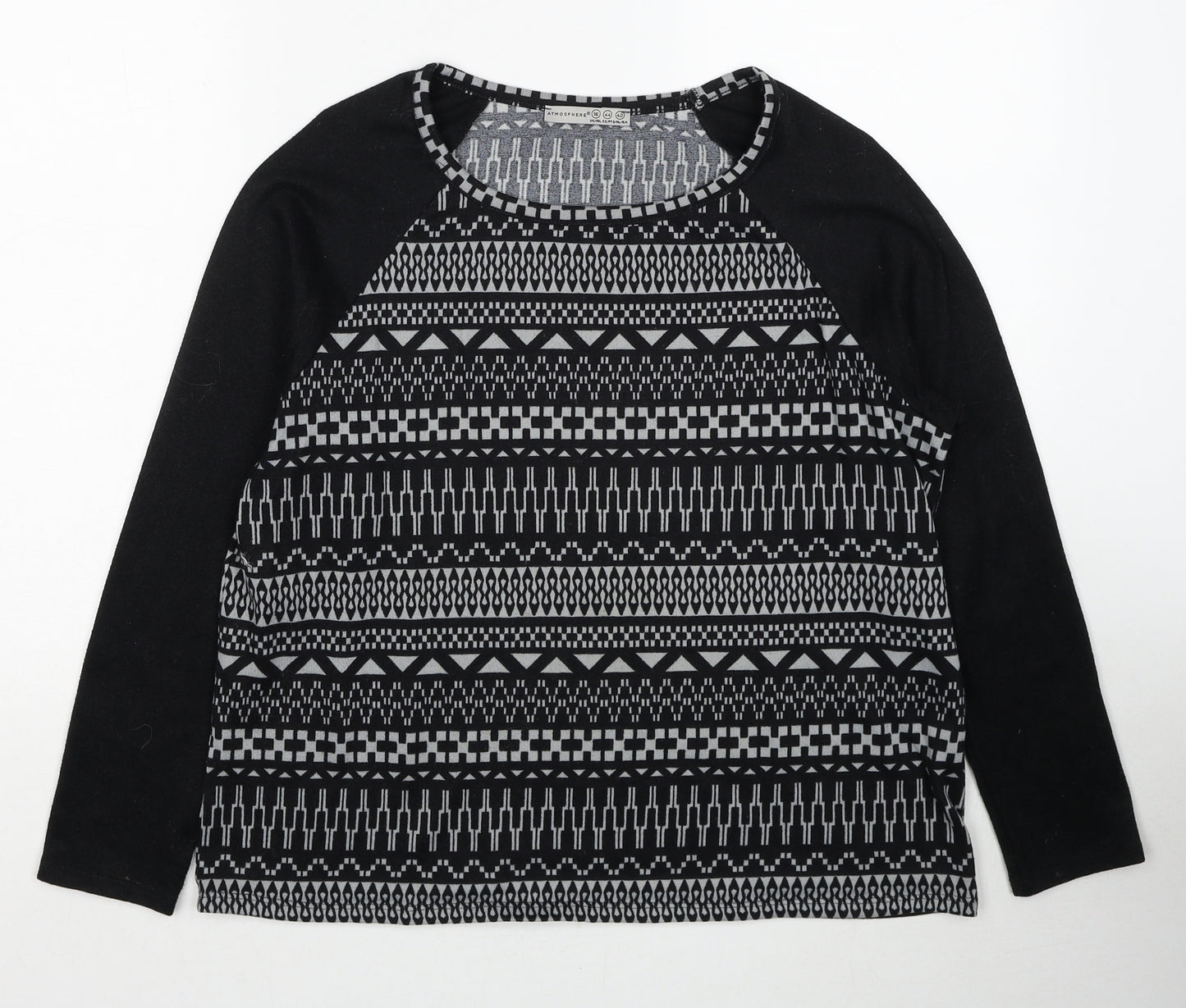 Atmosphere Womens Black Round Neck Geometric Polyester Pullover Jumper Size 16