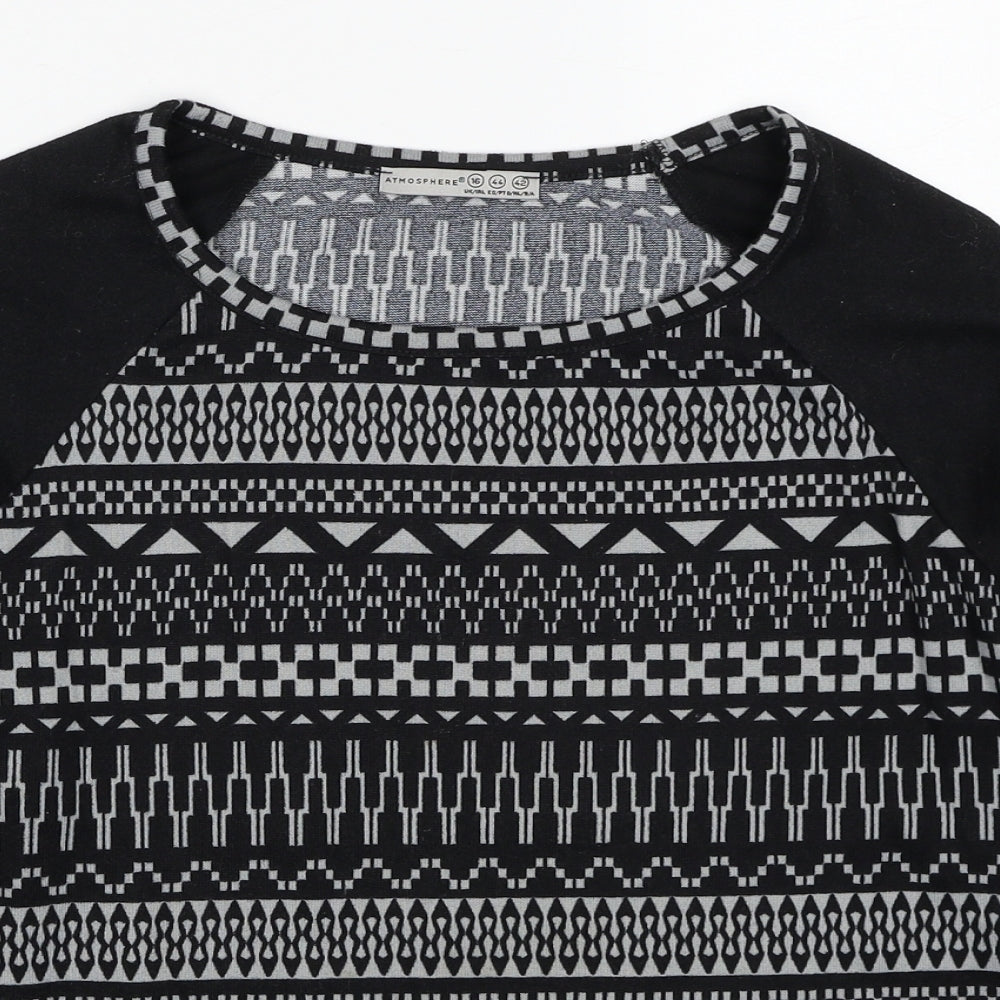 Atmosphere Womens Black Round Neck Geometric Polyester Pullover Jumper Size 16