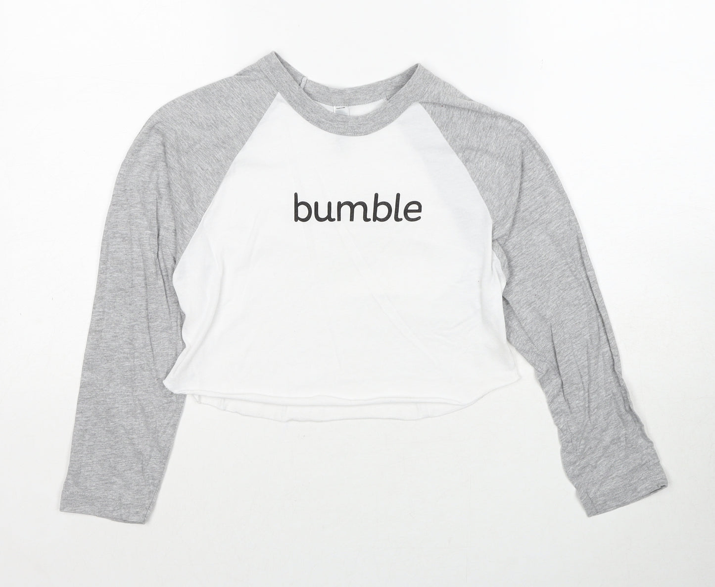 American Apparel Womens White Colourblock Cotton Cropped T-Shirt Size XS Round Neck - Bumble Size XS-S