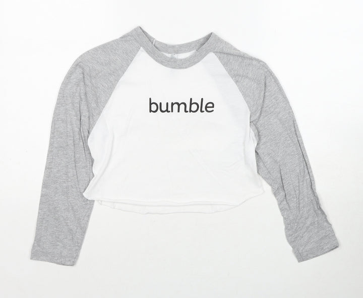 American Apparel Womens White Colourblock Cotton Cropped T-Shirt Size XS Round Neck - Bumble Size XS-S