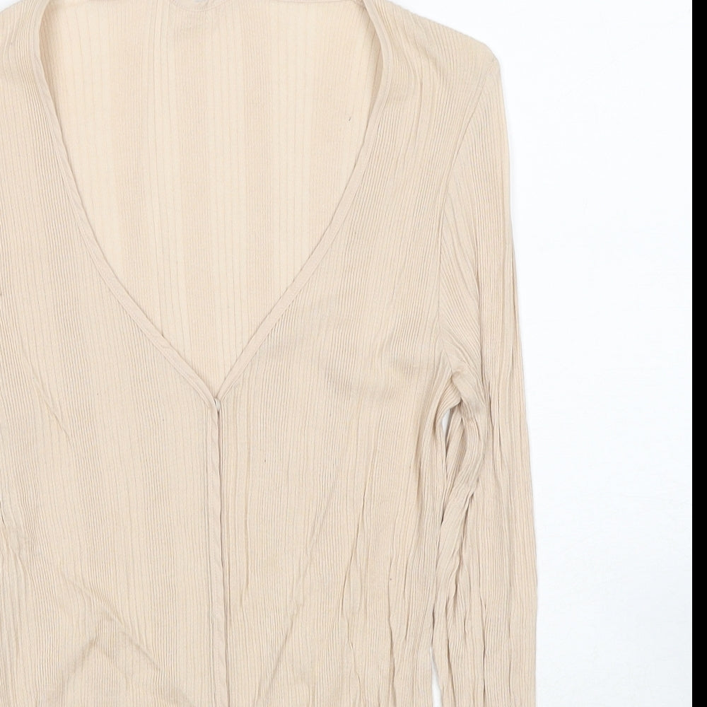 Comptoir des Cotonniers Womens Beige V-Neck Cotton Pullover Jumper Size M