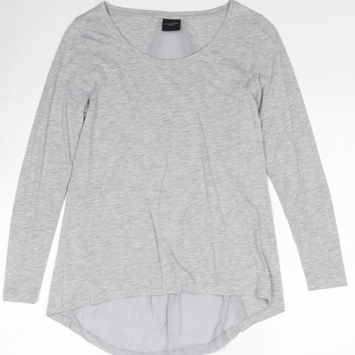 Selected Womens Grey Cotton Basic Blouse Size 6 Round Neck