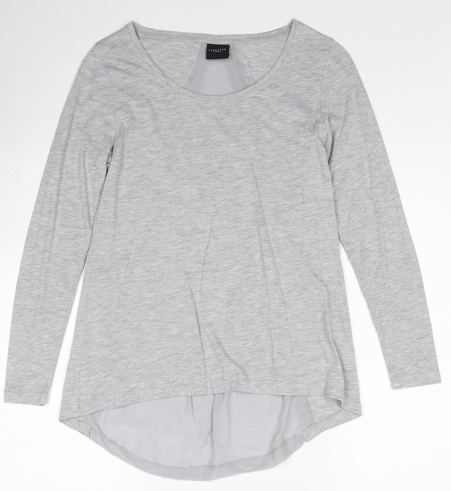 Selected Womens Grey Cotton Basic Blouse Size 6 Round Neck