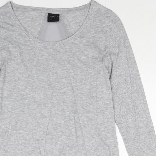 Selected Womens Grey Cotton Basic Blouse Size 6 Round Neck