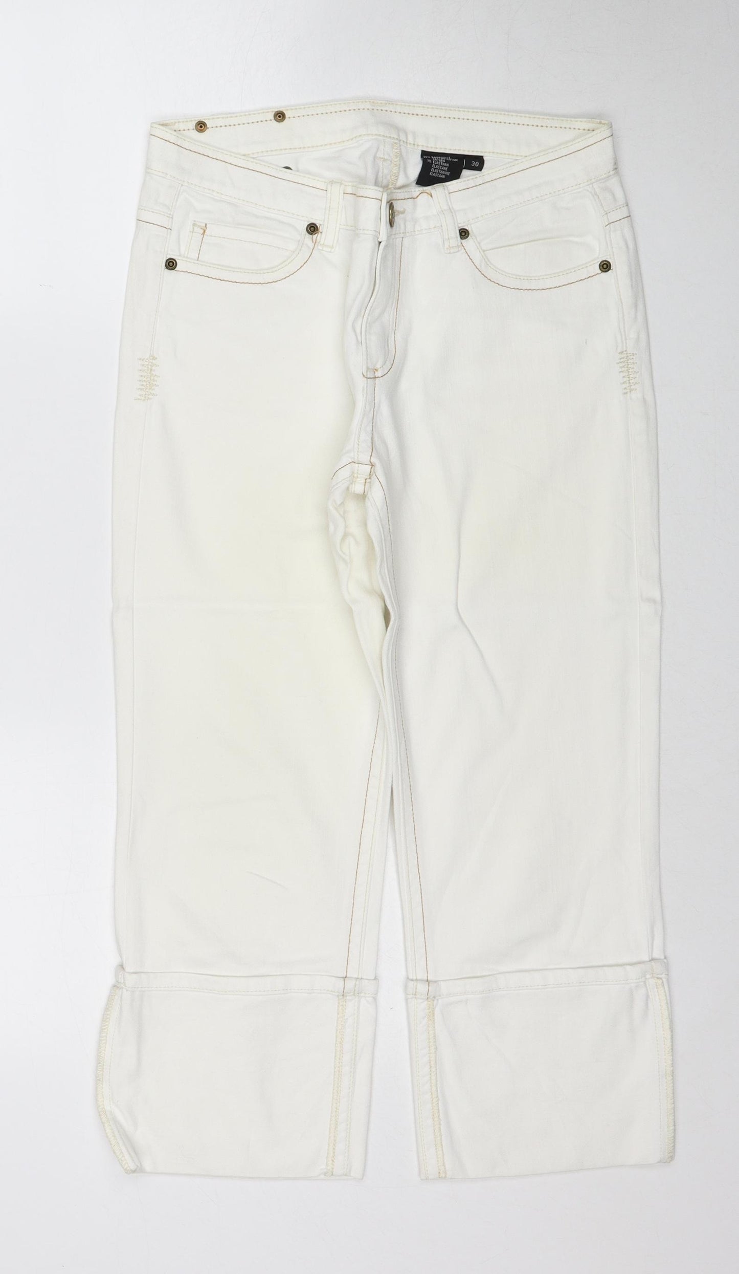 Bamboo Womens White Cotton Straight Jeans Size 30 in Regular Zip