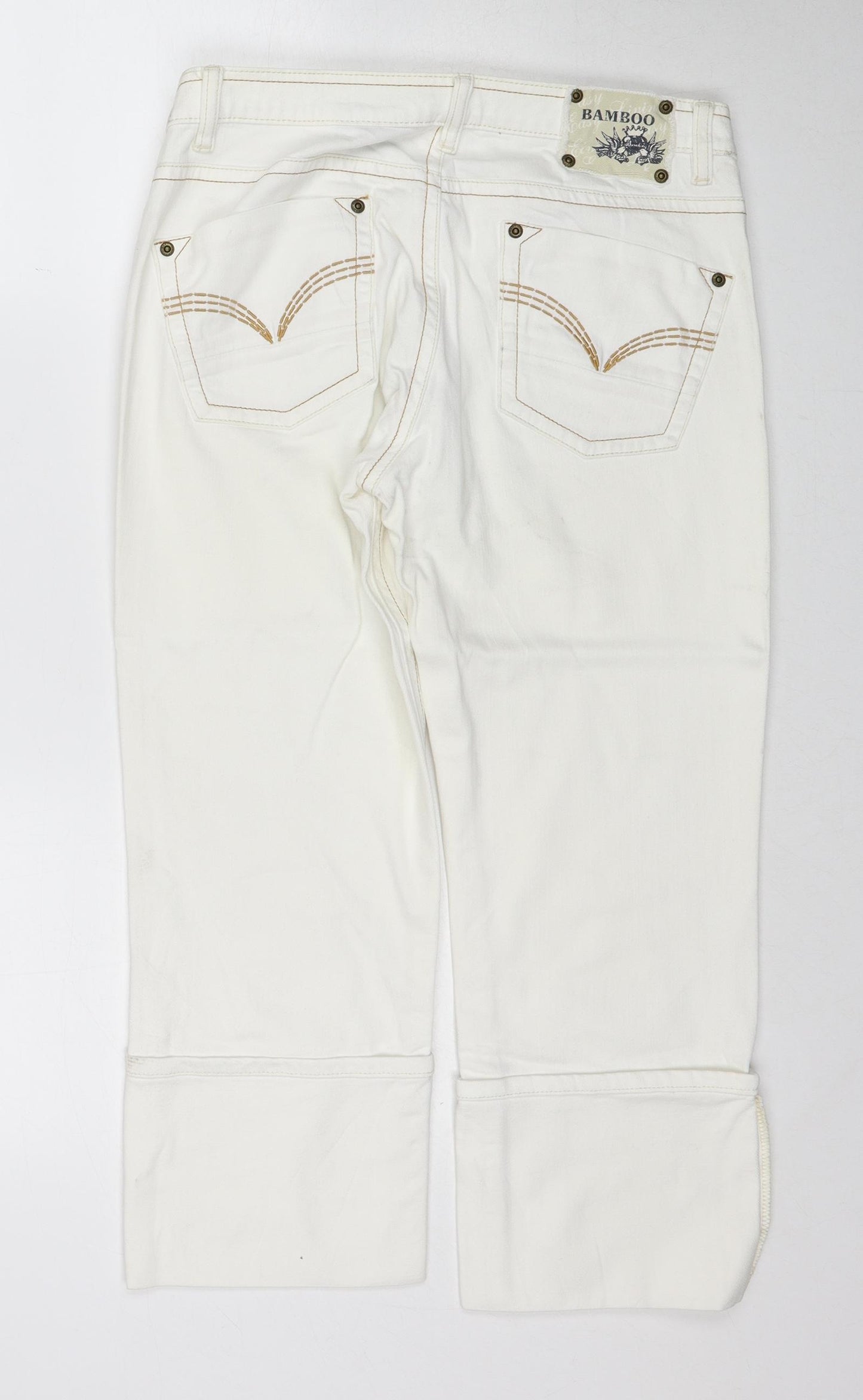 Bamboo Womens White Cotton Straight Jeans Size 30 in Regular Zip