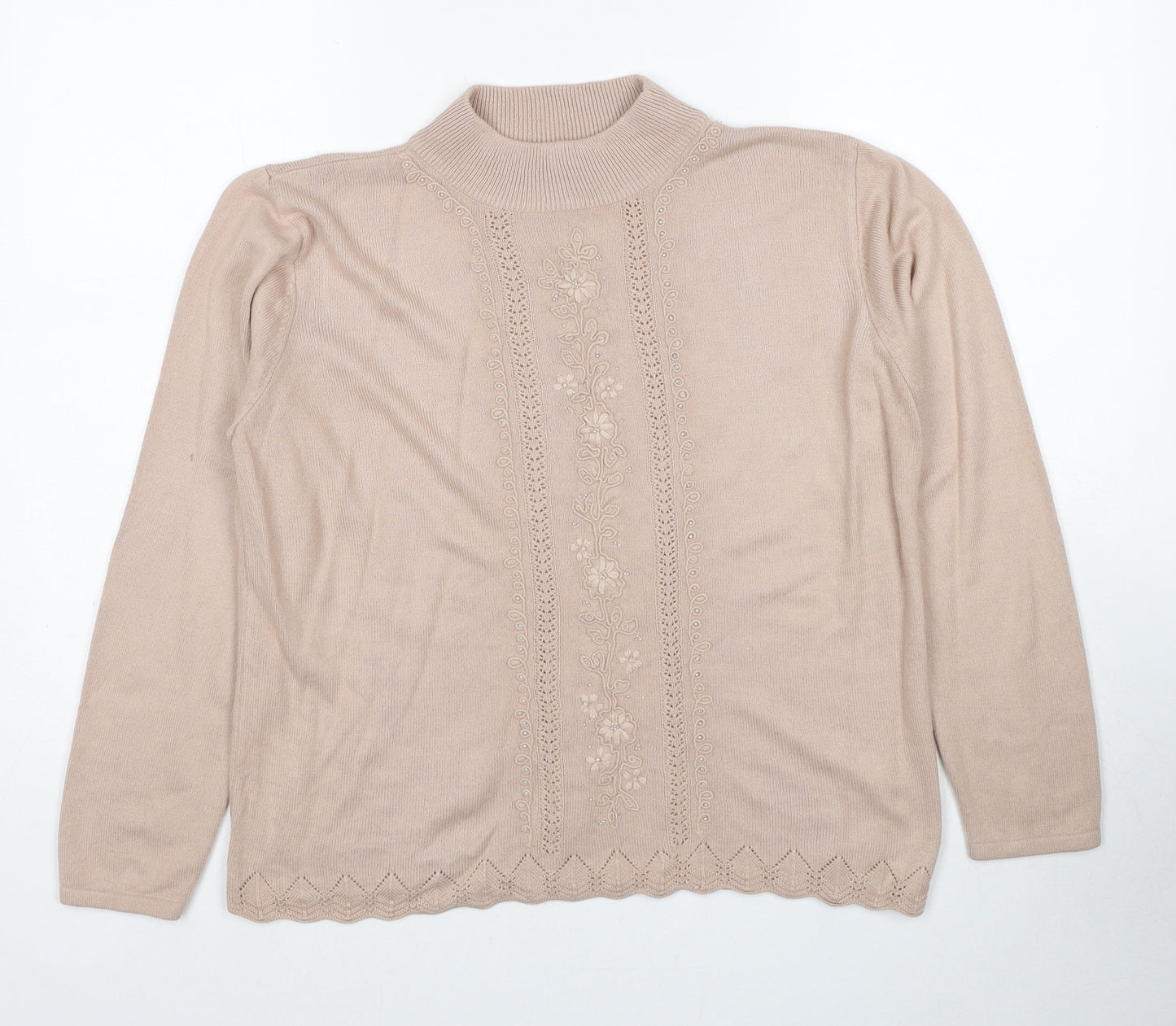 Fay Louise Womens Beige Round Neck Acrylic Pullover Jumper Size M