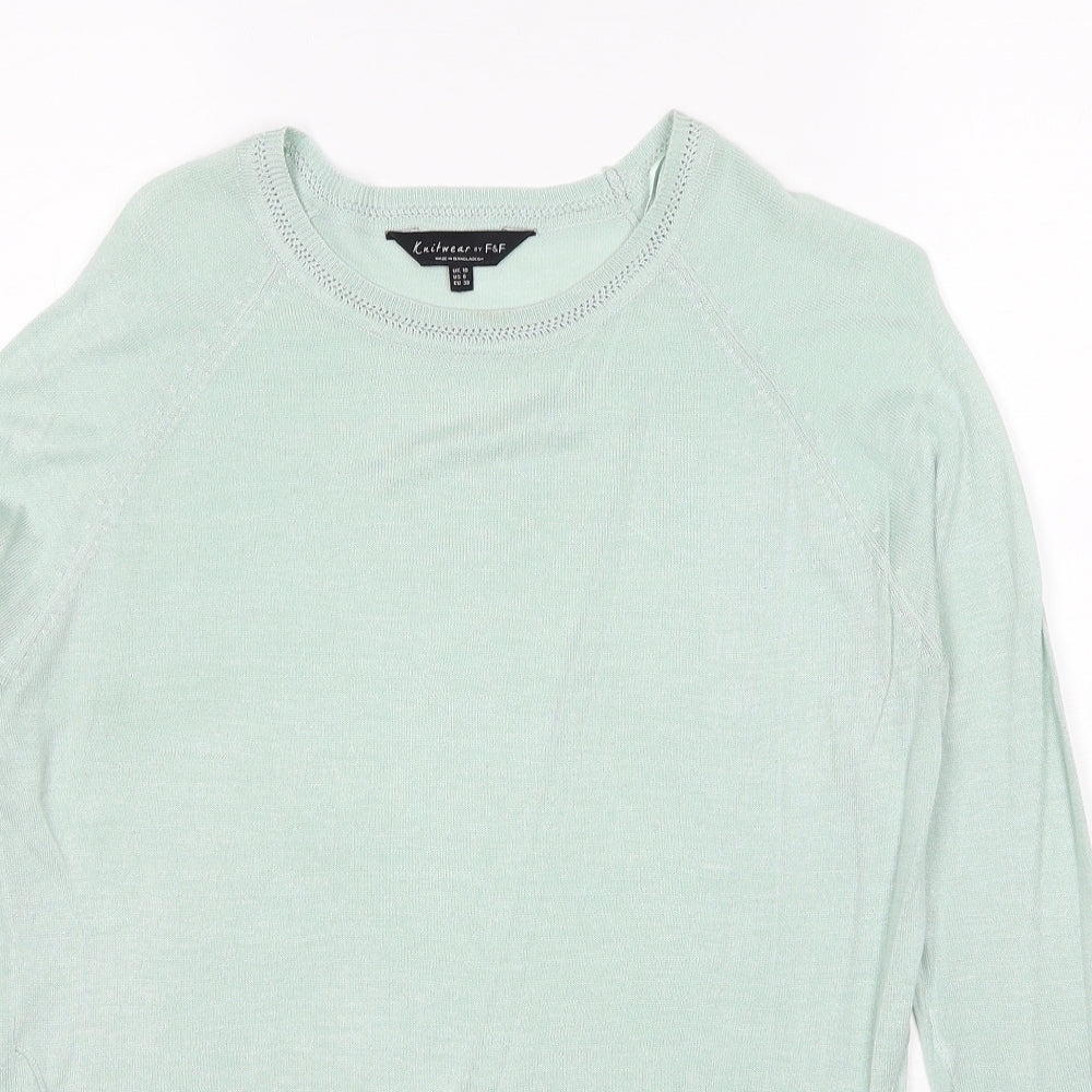 F&F Womens Green Round Neck Viscose Pullover Jumper Size 10