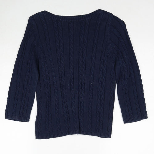 Joie de Vivre Womens Blue Boat Neck Cotton Pullover Jumper Size L