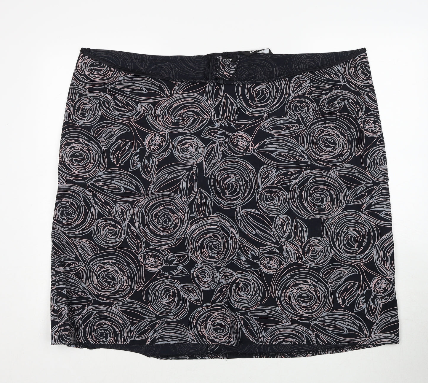 essence Womens Black Floral Cotton A-Line Skirt Size 26 Zip