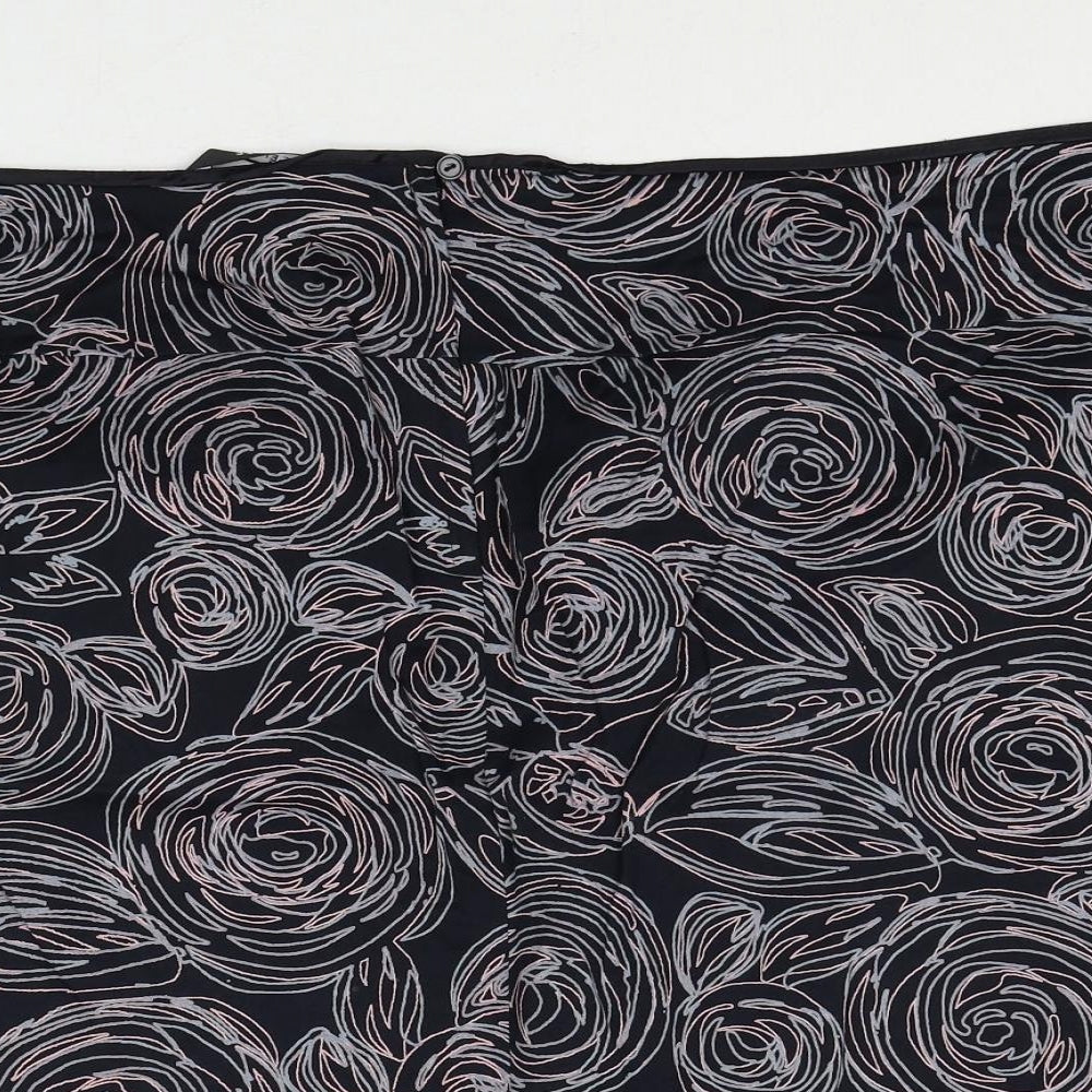 essence Womens Black Floral Cotton A-Line Skirt Size 26 Zip