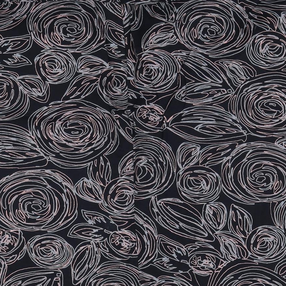 essence Womens Black Floral Cotton A-Line Skirt Size 26 Zip