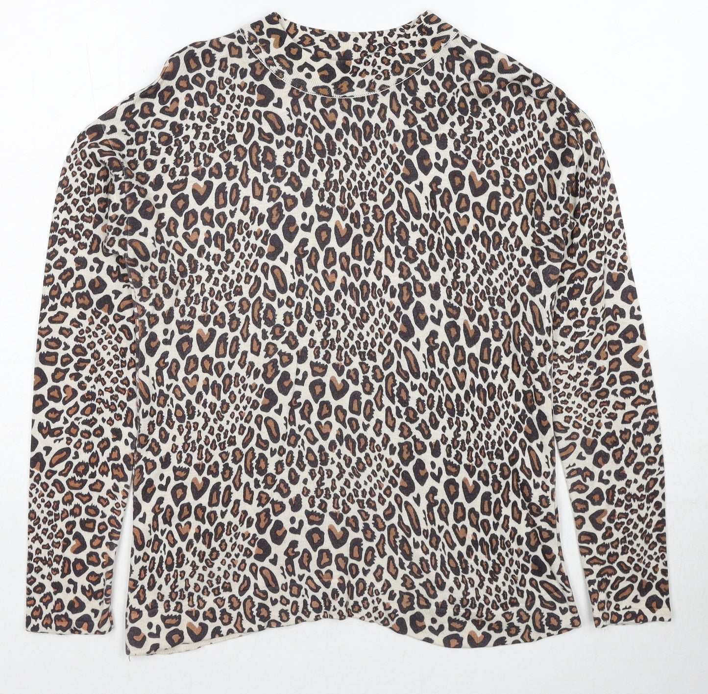 Golddigga Womens Brown Round Neck Animal Print Polyester Pullover Jumper Size 14 - Leopard Pattern
