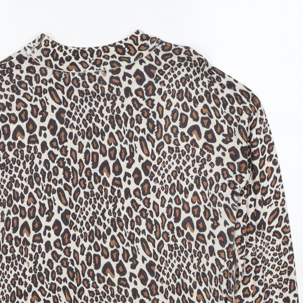 Golddigga Womens Brown Round Neck Animal Print Polyester Pullover Jumper Size 14 - Leopard Pattern