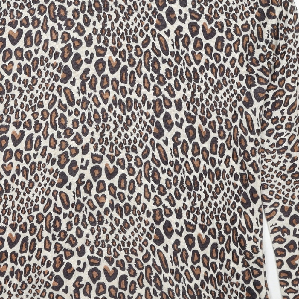 Golddigga Womens Brown Round Neck Animal Print Polyester Pullover Jumper Size 14 - Leopard Pattern