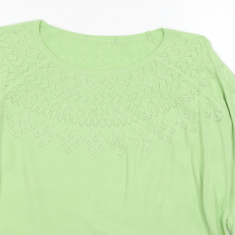 TU Womens Green Round Neck Acrylic Pullover Jumper Size 14