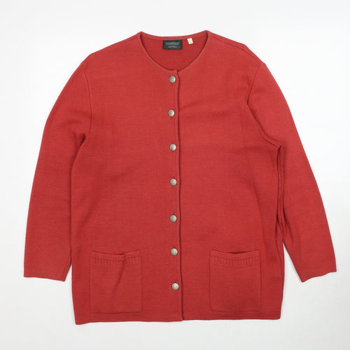 Canda Womens Red Round Neck Acrylic Cardigan Jumper Size L