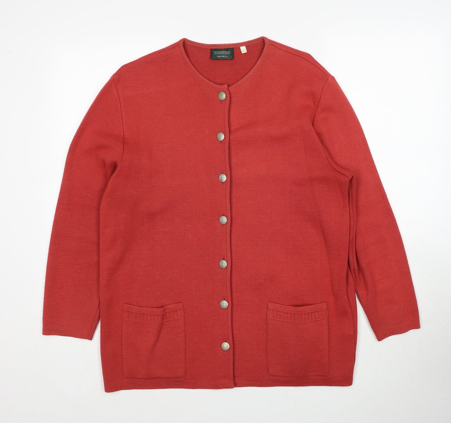Canda Womens Red Round Neck Acrylic Cardigan Jumper Size L