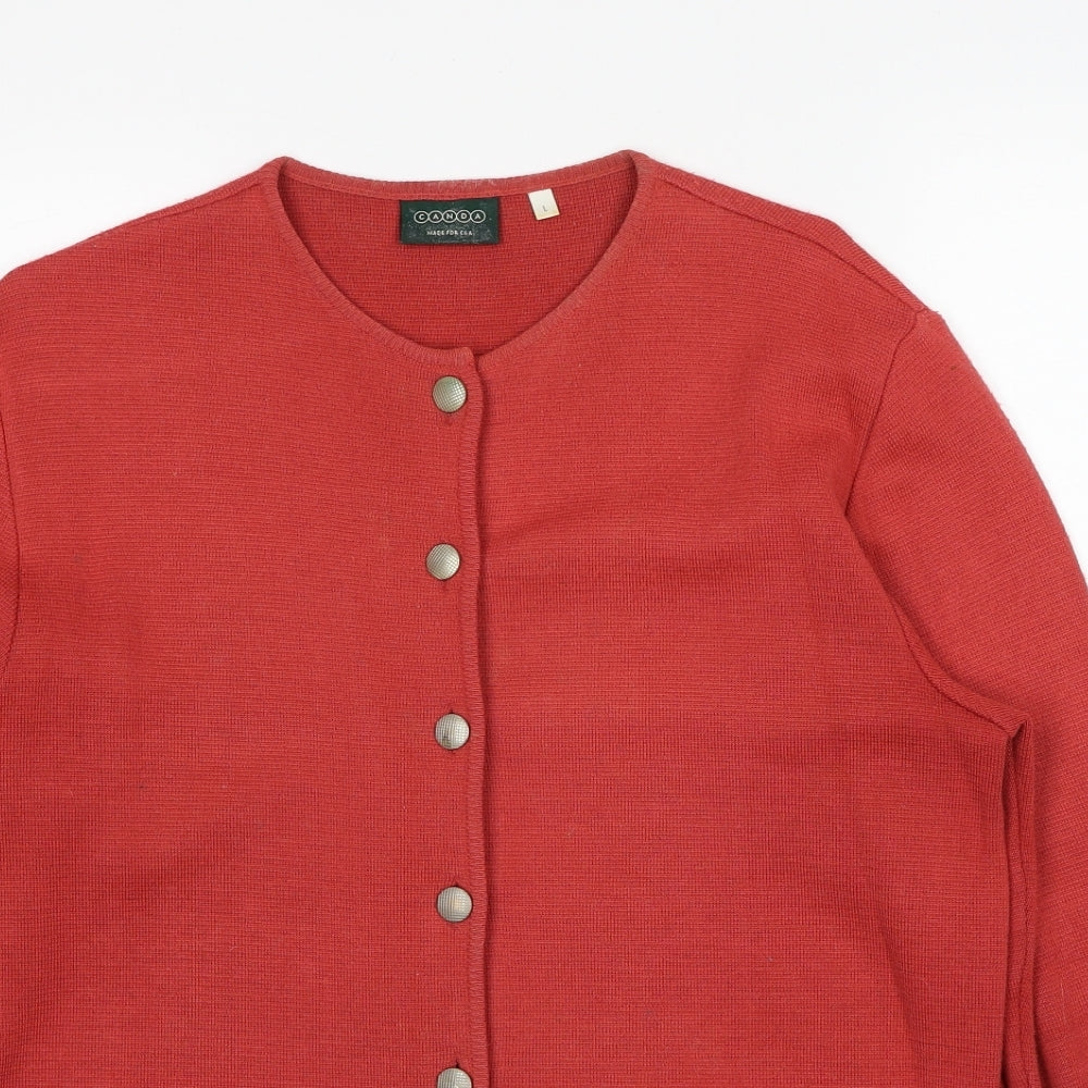 Canda Womens Red Round Neck Acrylic Cardigan Jumper Size L