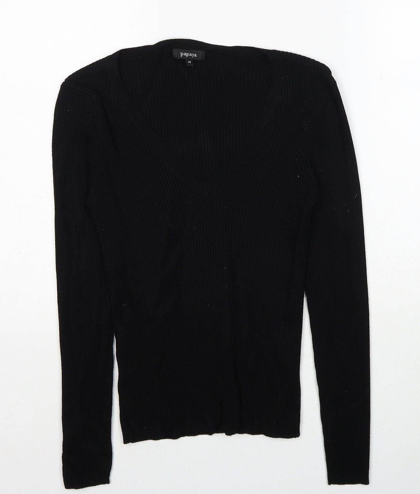 Papaya Womens Black V-Neck Viscose Pullover Jumper Size 10