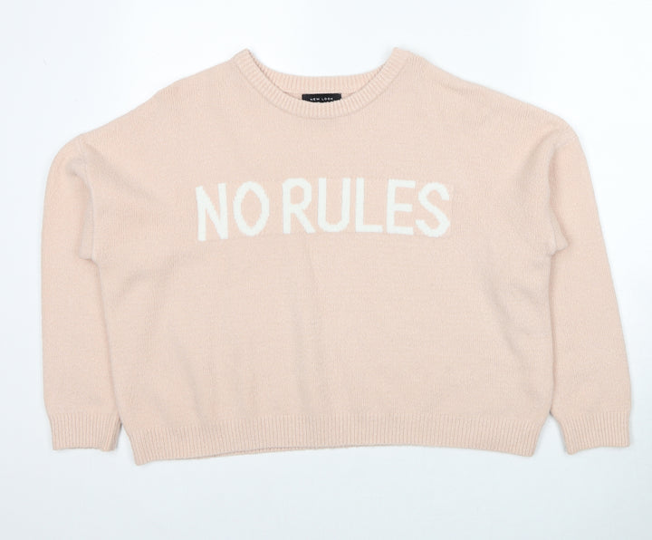 New Look Womens Pink Round Neck Acrylic Pullover Jumper Size L - No Rules