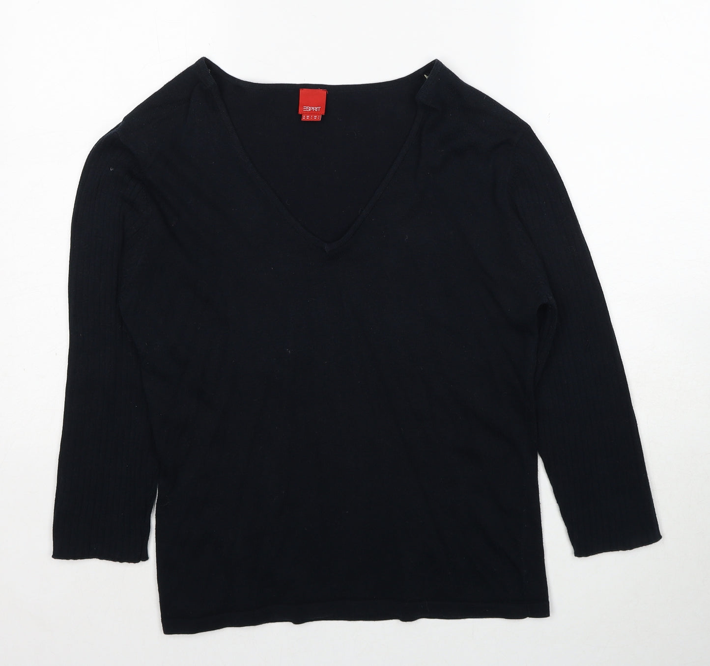 Esprit Womens Black V-Neck Cotton Pullover Jumper Size M