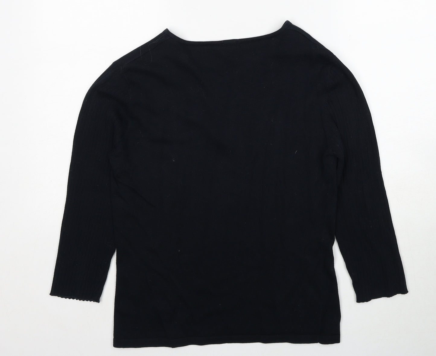 Esprit Womens Black V-Neck Cotton Pullover Jumper Size M