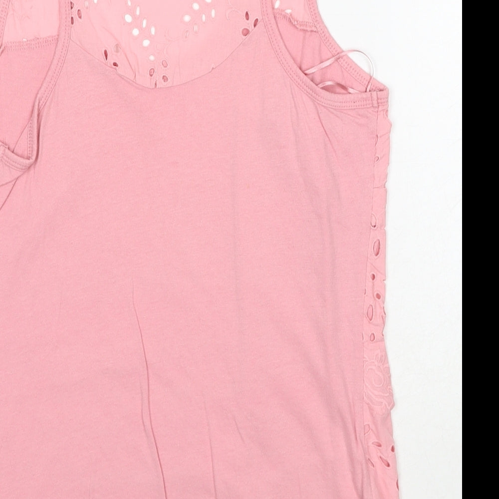 Papaya Womens Pink Geometric Cotton Basic Tank Size 14 Round Neck