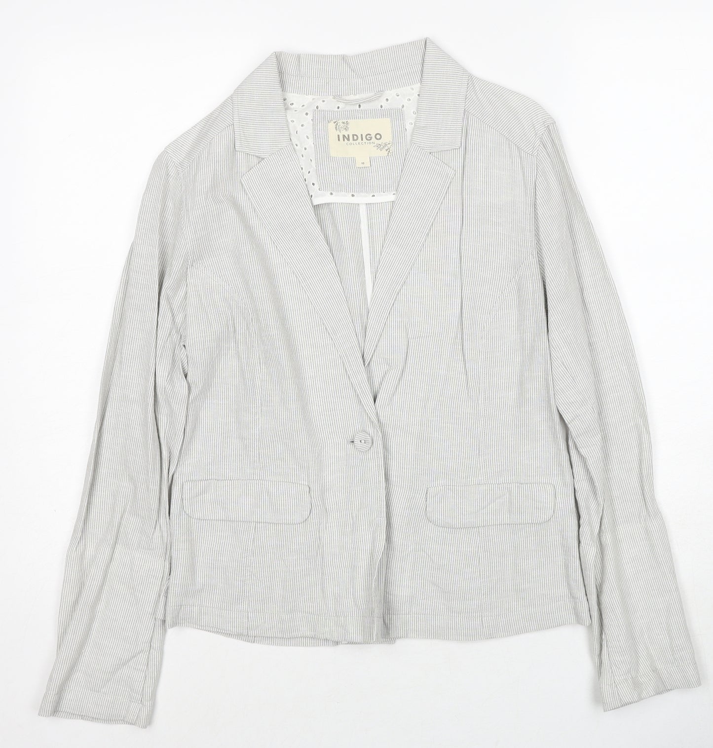Marks and Spencer Womens Ivory Striped Jacket Blazer Size 10 Button