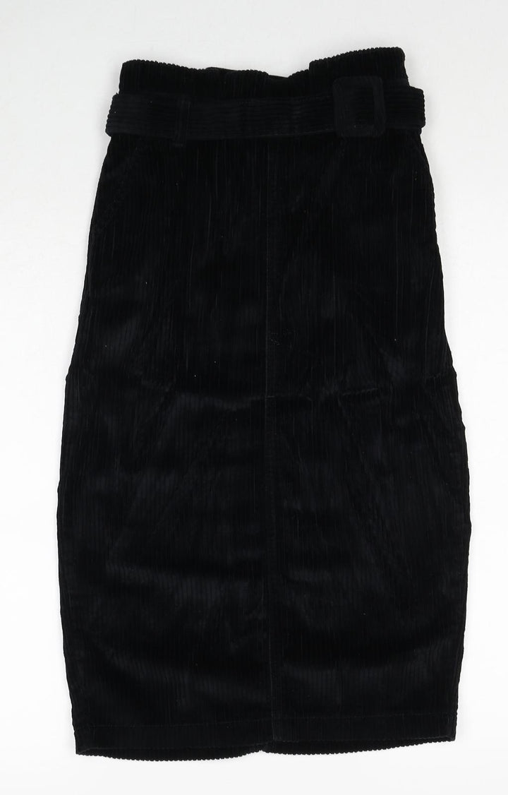 Denim & Co. Womens Black Cotton A-Line Skirt Size 8 Zip - Belt Included