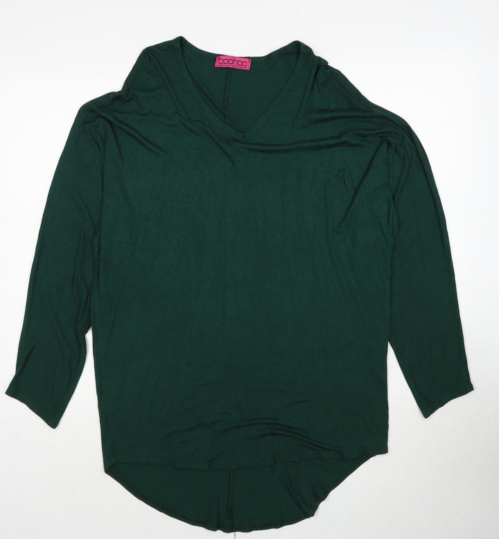 Boohoo Womens Green Viscose Basic Blouse Size S V-Neck