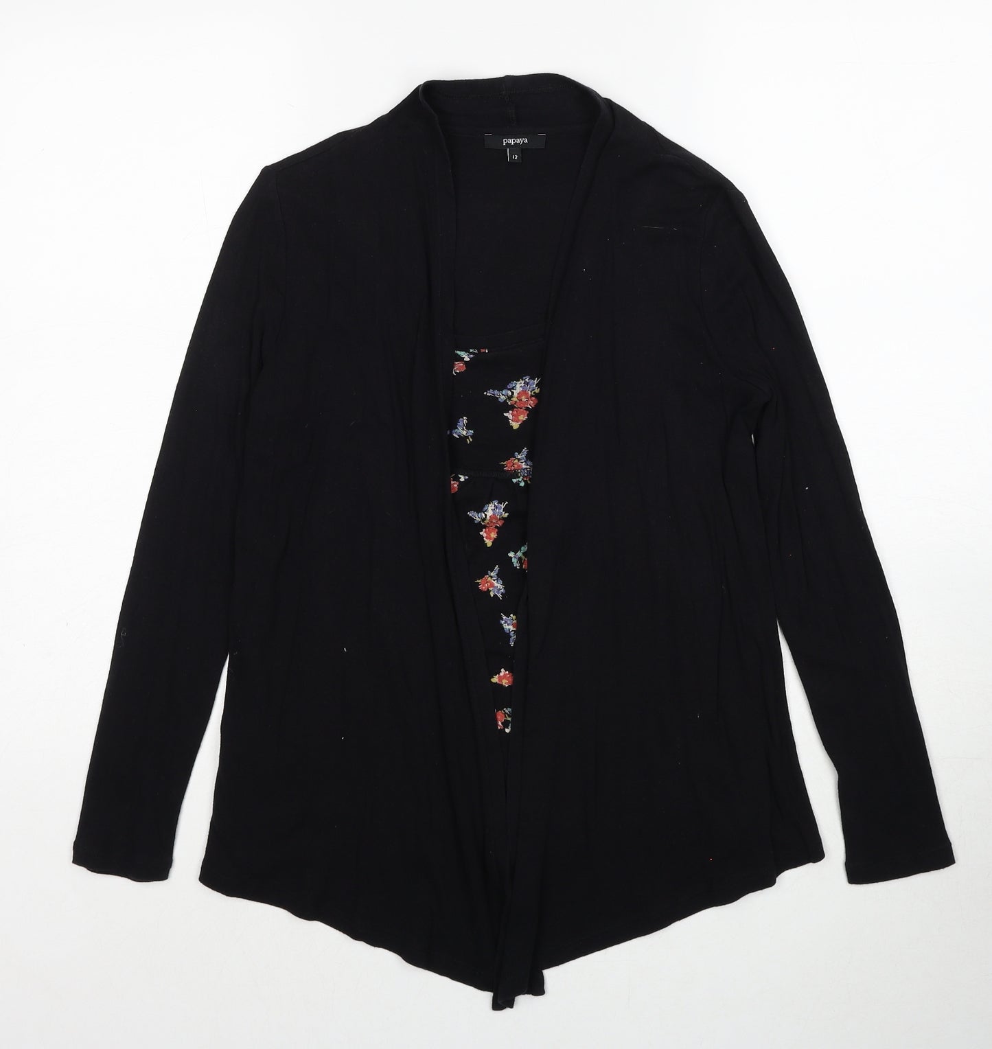 Papaya Womens Black Floral Cotton Basic Blouse Size 12 Scoop Neck - Twin Set
