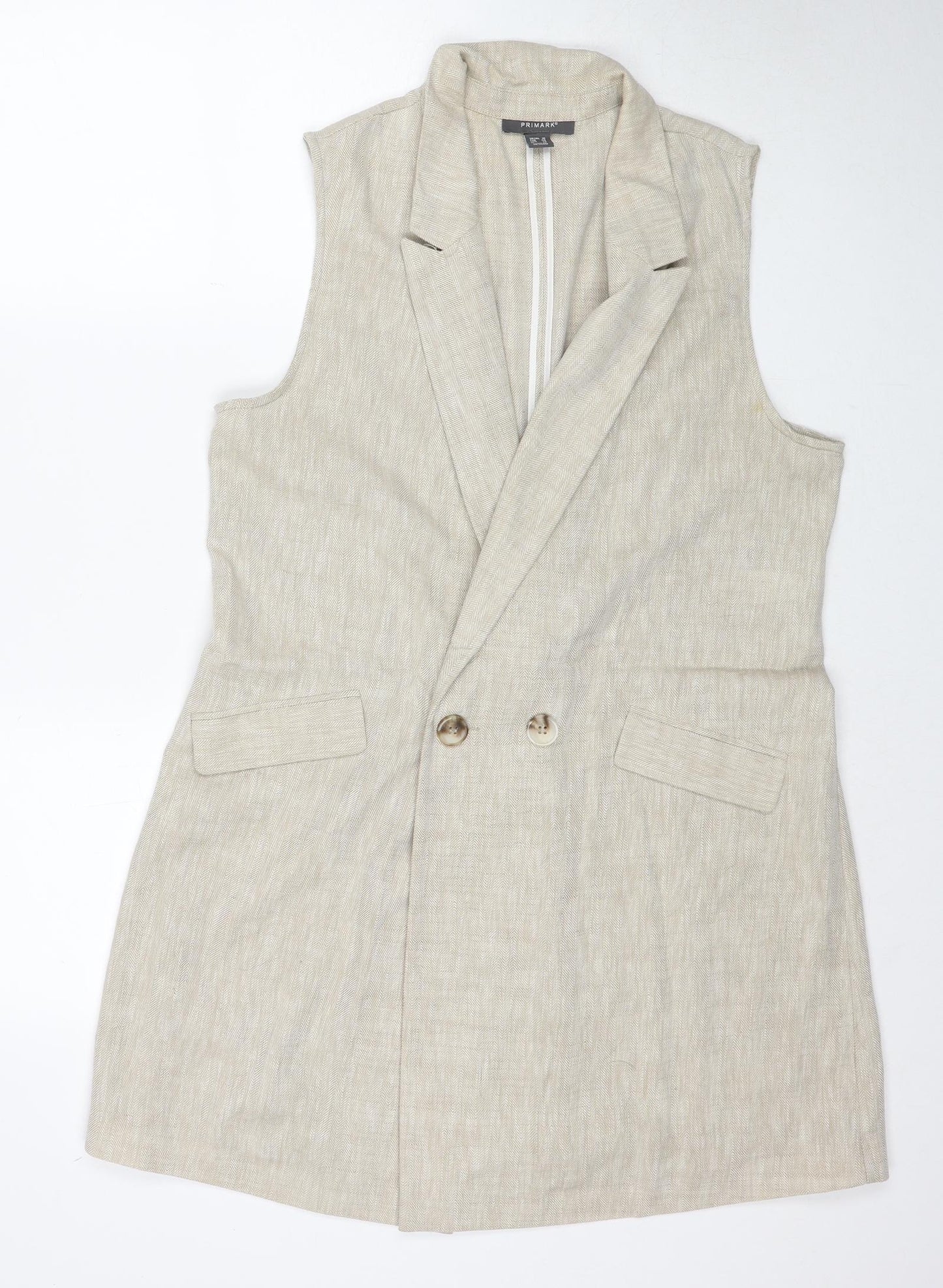 Primark Womens Beige Gilet Jacket Size 18 Button