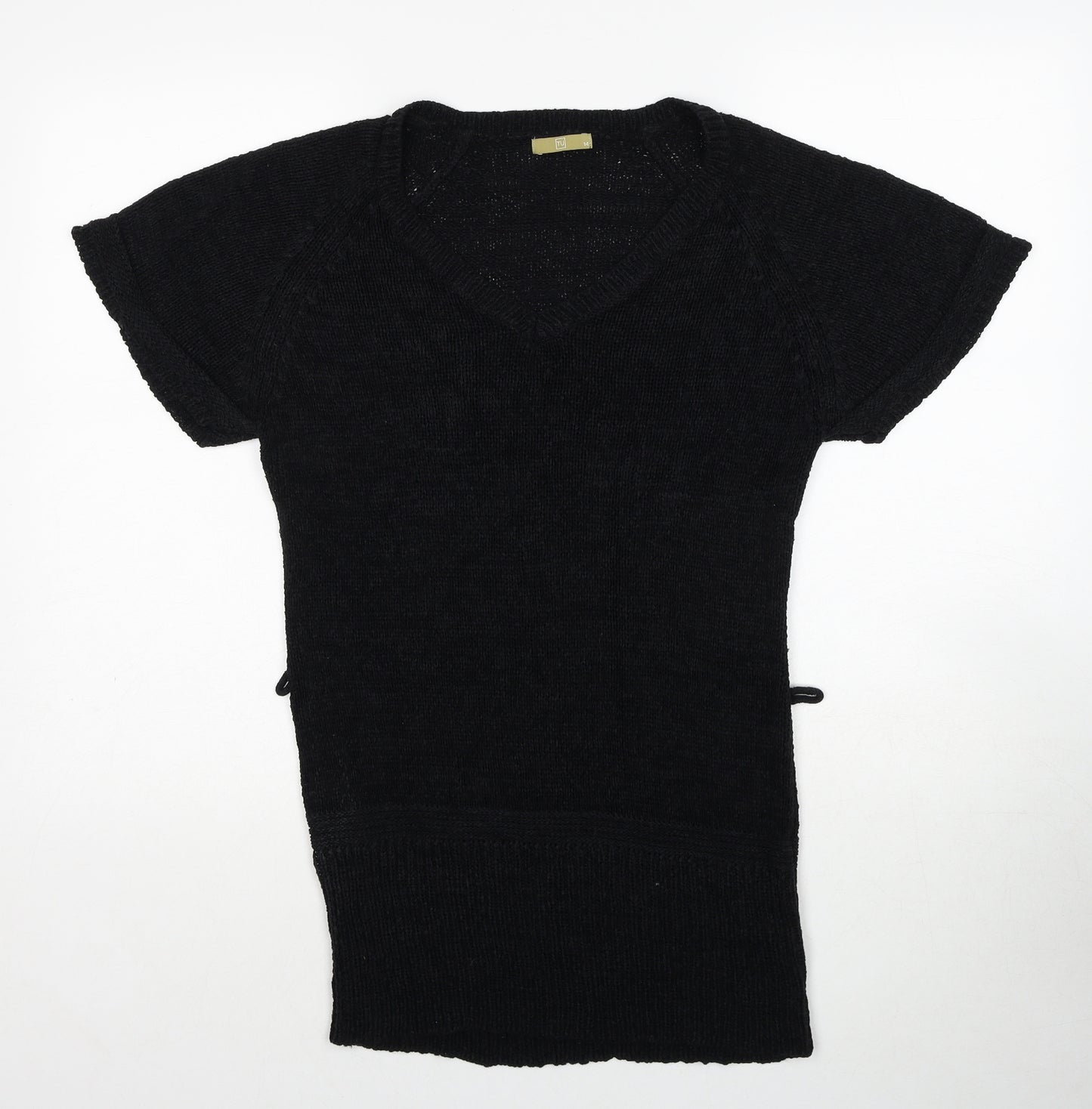 TU Womens Black V-Neck Acrylic Pullover Jumper Size 14
