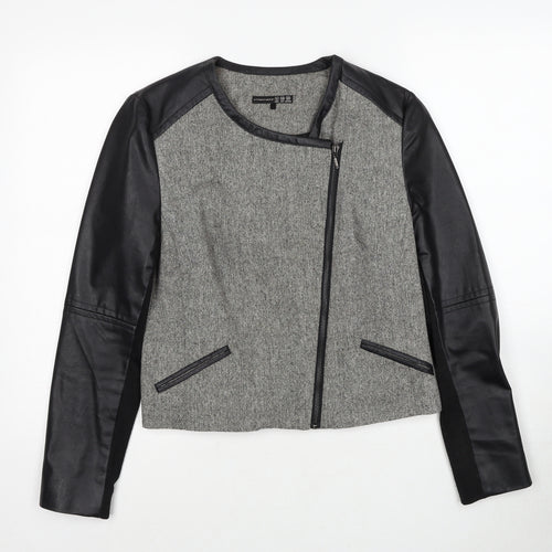 Atmosphere Womens Black Geometric Biker Jacket Size 12 Zip