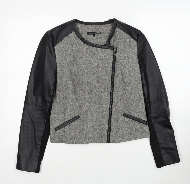Atmosphere Womens Black Geometric Biker Jacket Size 12 Zip