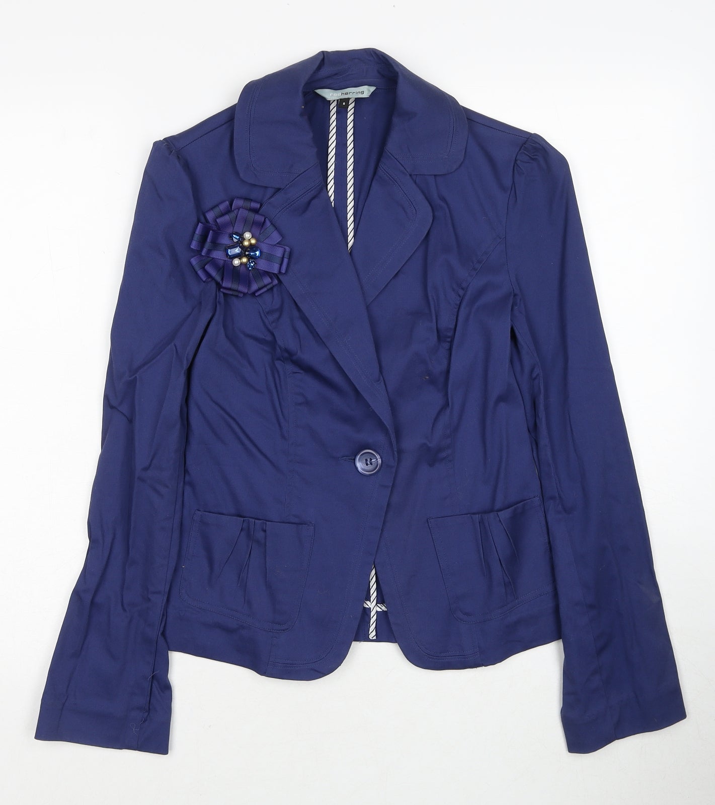 Debenhams Womens Blue Jacket Blazer Size 8 Button - Flower Detail
