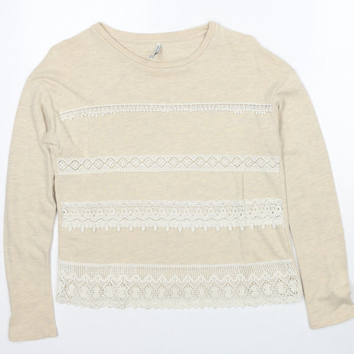 Stradivarius Womens Beige Round Neck Polyester Pullover Jumper Size XS