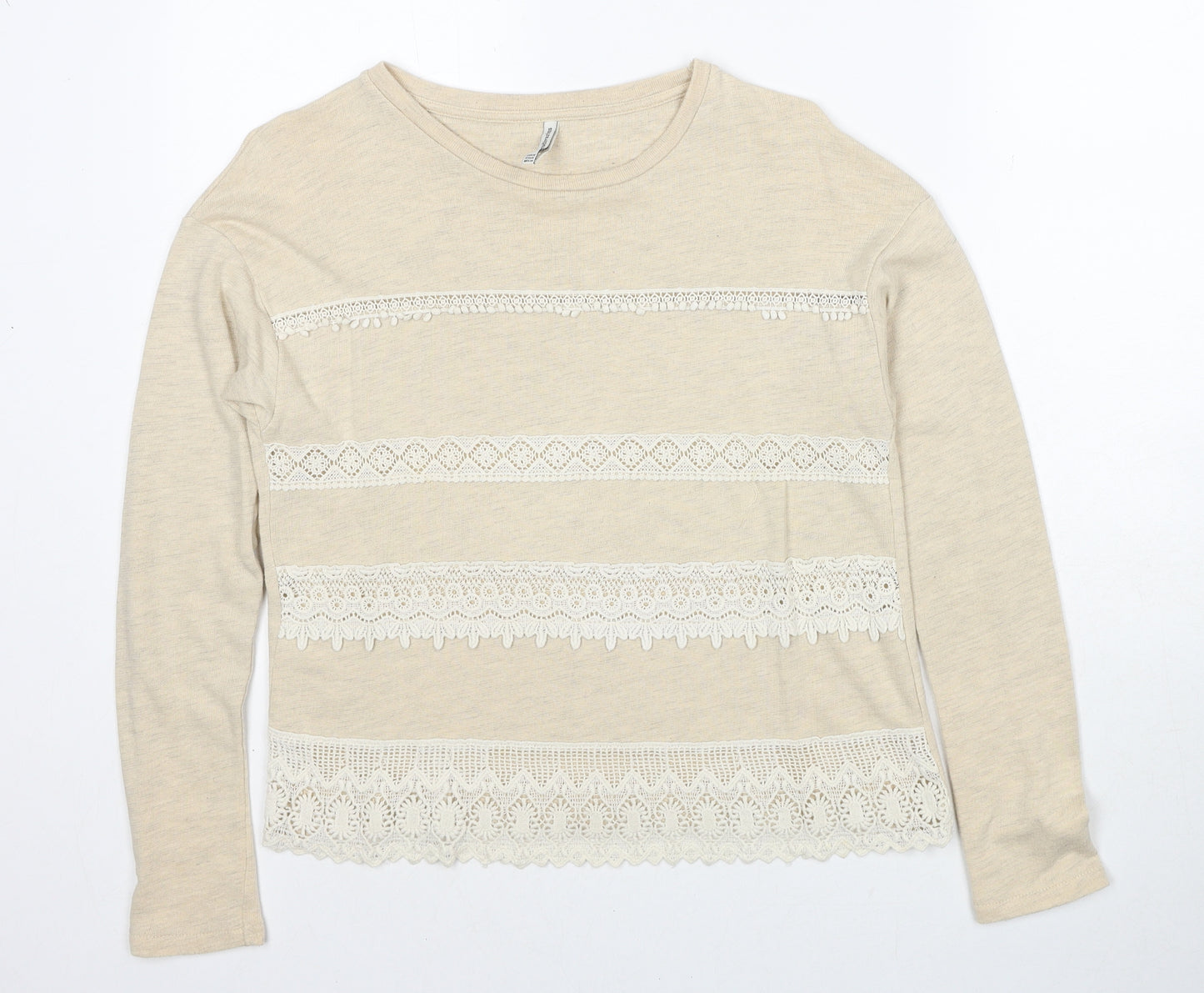 Stradivarius Womens Beige Round Neck Polyester Pullover Jumper Size XS