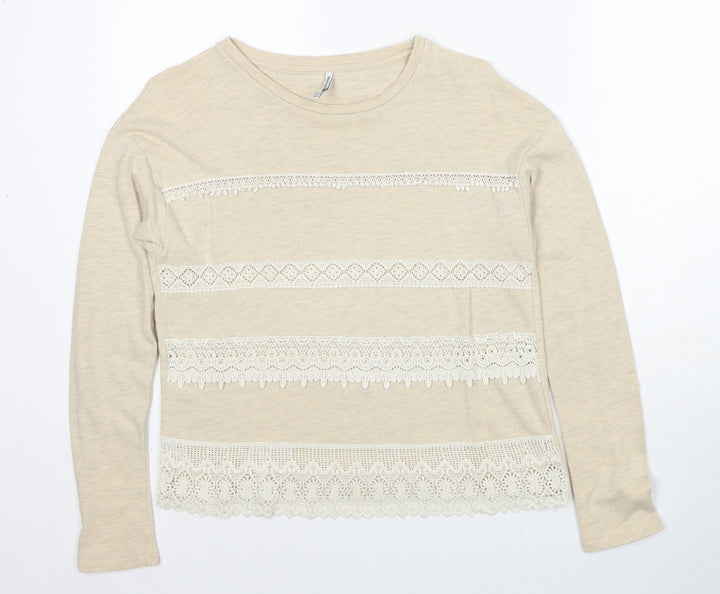 Stradivarius Womens Beige Round Neck Polyester Pullover Jumper Size XS