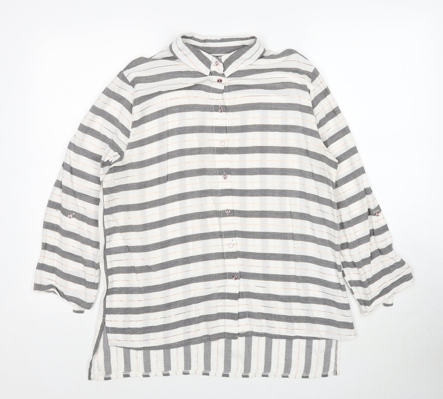 F&F Womens White Striped Viscose Basic Button-Up Size 12 Collared