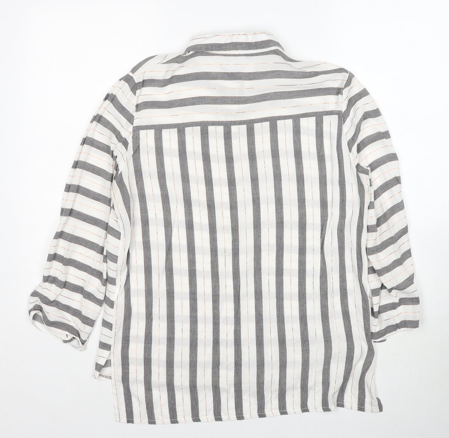 F&F Womens White Striped Viscose Basic Button-Up Size 12 Collared