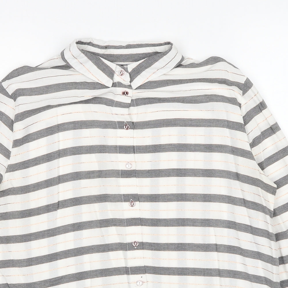 F&F Womens White Striped Viscose Basic Button-Up Size 12 Collared