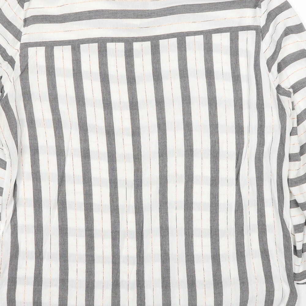 F&F Womens White Striped Viscose Basic Button-Up Size 12 Collared