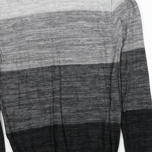 George Mens Grey V-Neck Striped Cotton Pullover Jumper Size S Long Sleeve